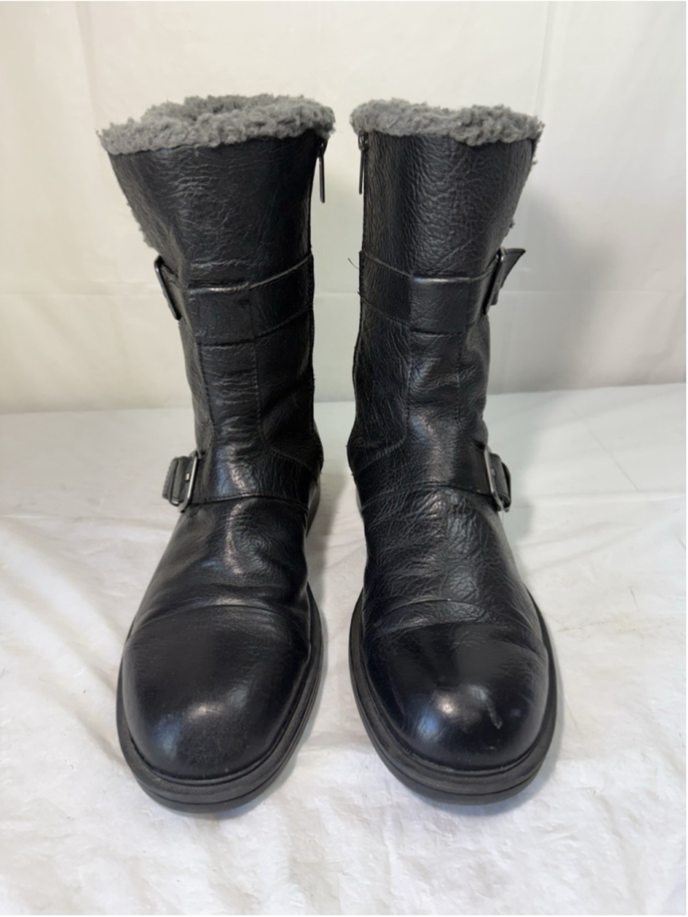 Calvin Klein Gian black Moto Biker Boot Mens Size 10M shearling